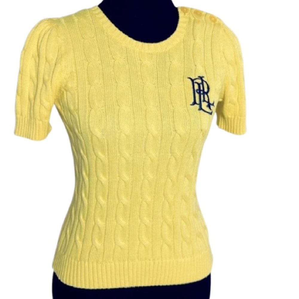 NWT RALPH LAUREN BLACK LABEL XXS EXTRA SMALL YELLOW SWEATER SHORT SLEEVED LOGO